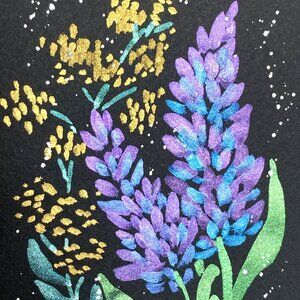 Flower Glow Original Iridescent Watercolor Painting 4x5in Black Frame Desk Art